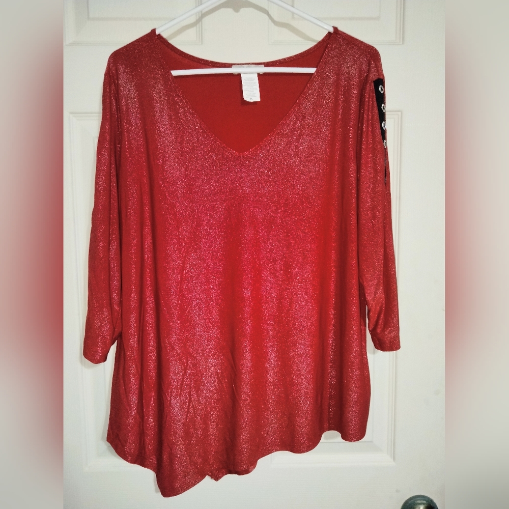 Ivy Ridge Asymmetric Red Sparkle Blouse